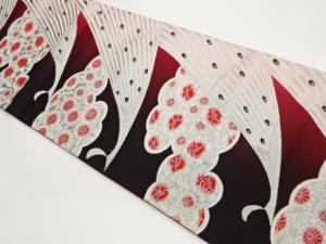 雲に花々・孔雀模様織出し袋帯